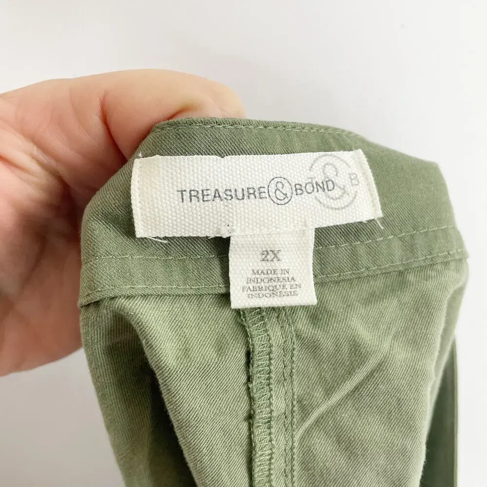 TREASURE & BOND Mini Skirt 2X Olive Green Pocket Block Button Up NWOT